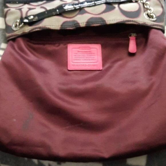 Coach Black Gray Pink Canvas Chain Strap Shoulder Tote Handbag No H1282-21161 - Picture 14 of 16